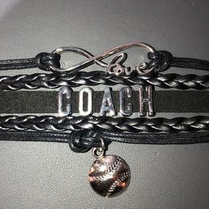 Black Leather Silver Coach Bracelet